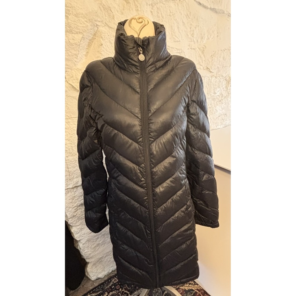 Calvin Klein Puffer Coat Women Small Black Excellent Packable Down Chevron Quilt